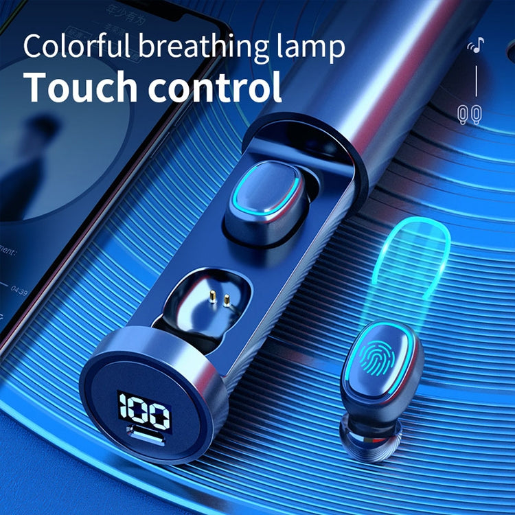 Écouteurs Bluetooth sans fil C1 Bluetooth 5.0 TWS à affichage numérique tactile avec boîtier de chargement, cheminée circulaire